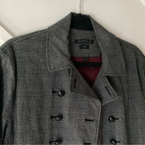 John Varvatos Luxe USA Linen Blend Double Breasted Plaid Trench Coat - M - Picture 5 of 16